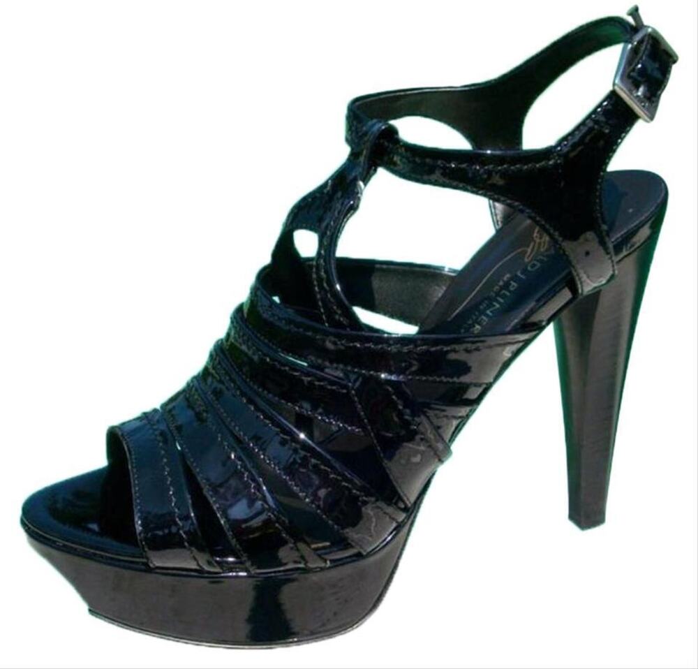 Donald Pliner Black Patent Leather New Strappy Platform Shoe Sandal $395 NIB 7.5